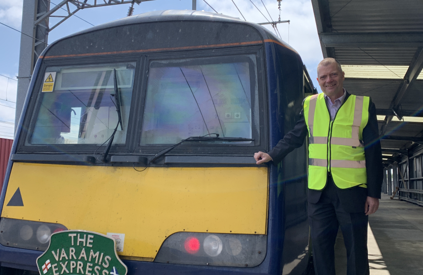 Graham Simpson MSP with a freight train