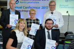 NHS Lanarkshire chief executive Calum Campbell; Dr Avril Osborne; Sir Peter Housden, former Permanent Secretary in Scotland 2010-2015, who was a speaker at the event. (front) Janice Hewitt and Paul Kelly, Graham Simpson MSP