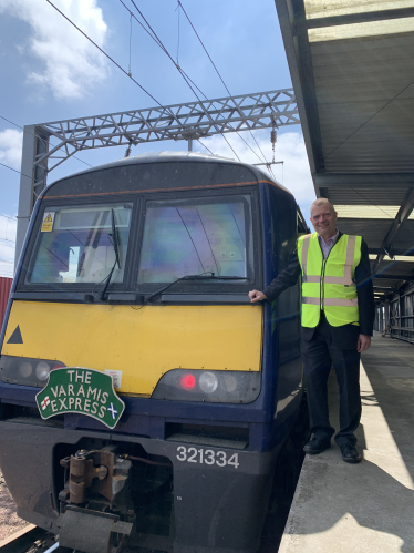 Graham Simpson MSP with a freight train